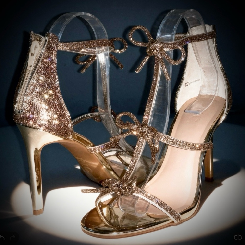 INC International Concepts Glittery Gold Stiletto Strappy Sandals
